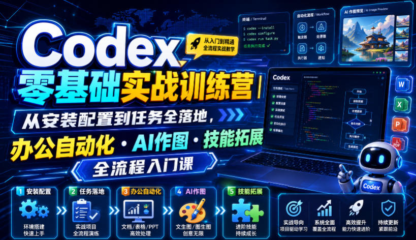 Codex零基础实战训练营|从安装配置到任务全落地,办公自动化・AI作图・技能拓展全流程入门课-悟空知识星球