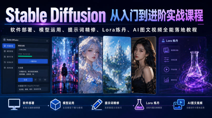Stable Diffusion从入门到进阶实战课程|软件部署、模型运用、提示词精修、Lora炼丹、AI图文视频全能落地教程-悟空知识星球