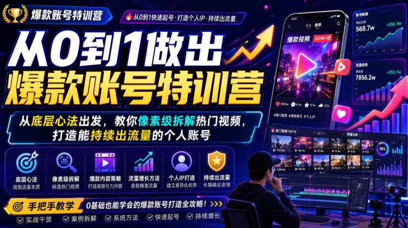 从0到1做出爆款账号特训营,从底层心法出发,教你像素级拆解热门视频,打造能持续出流量的个人账号-悟空知识星球