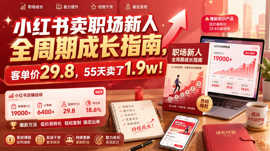 小红书卖职场新人全周期成长指南,客单价29.8,55天卖了1.9w!-悟空知识星球