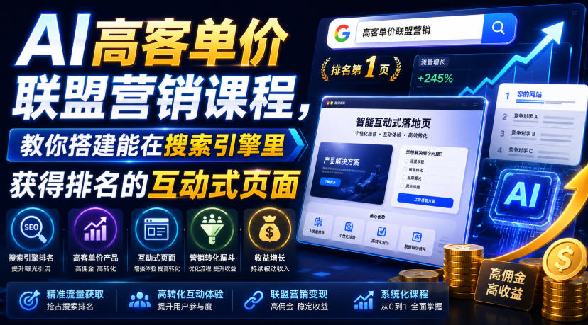 AI高客单价联盟营销课程,教你搭建能在搜索引擎里获得排名的互动式页面,引来流量,把访客转化为高佣金的成交【原创双语字幕】-悟空知识星球