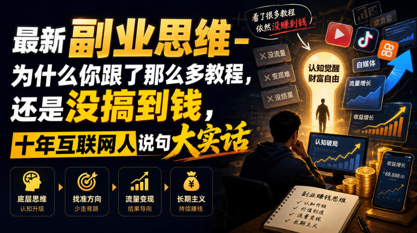 最新副业思维-为什么你跟了那么多教程,还是没搞到钱,十年互联网人说句大实话【揭秘】-悟空知识星球