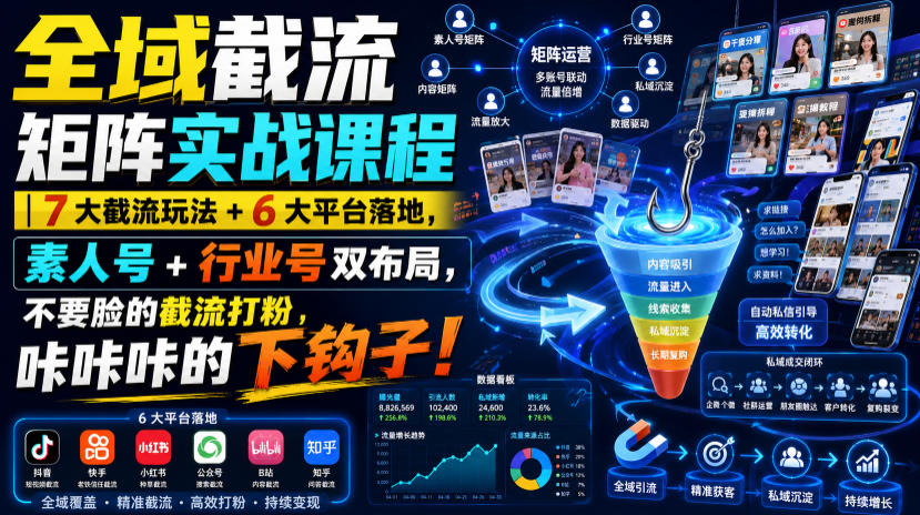 全域截流矩阵实战课程|7大截流玩法+6大平台落地,素人号+行业号双布局,不要脸的截流打粉,咔咔咔的下钩子!-悟空知识星球