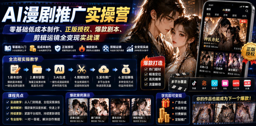 AI漫剧推广实操营｜零基础低成本制作、正版授权、爆款剧本、剪辑运镜全变现实战课-悟空知识星球