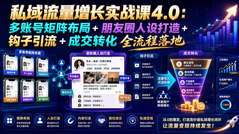 私域流量增长实战课4.0：多账号矩阵布局+朋友圈人设打造+钩子引流+成交转化全流程落地-悟空知识星球