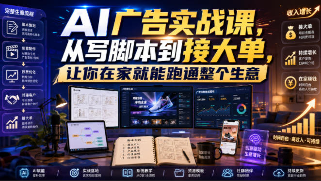 AI广告实战课,从写脚本到接大单,让你在家就能跑通整个生意【原创双语字幕】-悟空知识星球