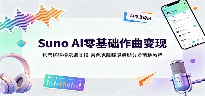 Suno AI零基础作曲变现：账号搭建提示词实操，音色克隆翻唱后期分发落地教程-悟空知识星球