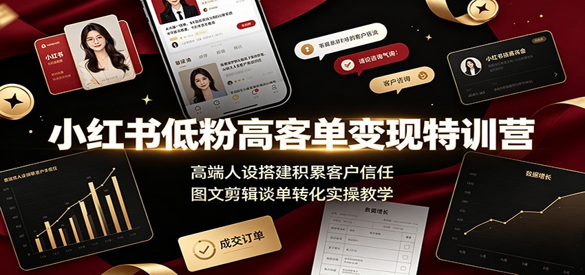 小红书低粉高客单变现特训营:高端人设搭建积累客户信任,图文剪辑谈单转化实操教学-悟空知识星球