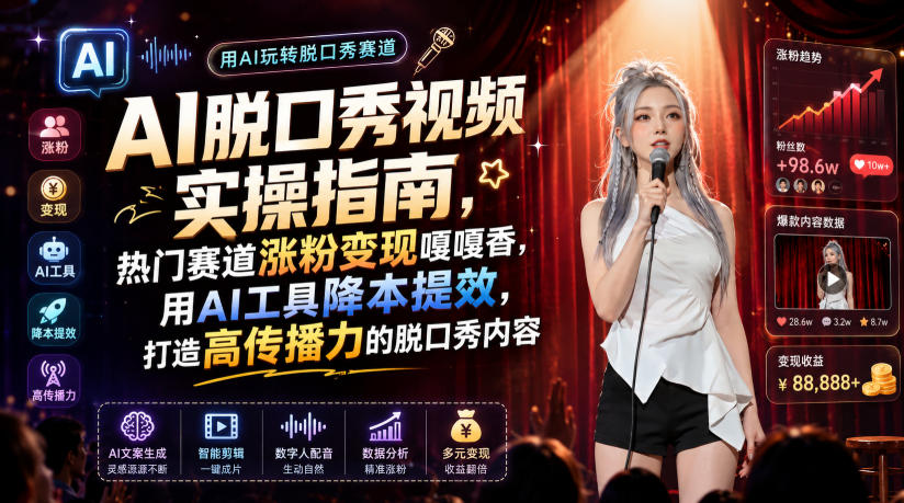 AI脱口秀视频实操指南,热门赛道涨粉变现嘎嘎香,用AI工具降本提效,打造高传播力的脱口秀内容-悟空知识星球