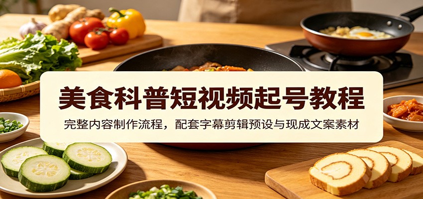 美食科普短视频起号教程：完整内容制作流程，配套字幕剪辑预设与现成文案素材-悟空知识星球