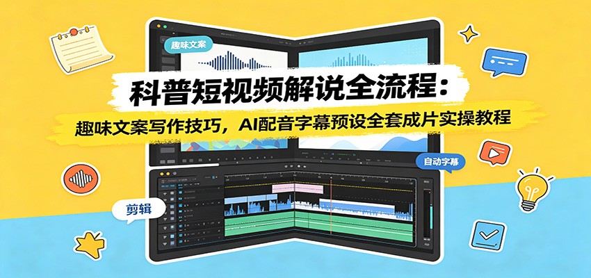 科普短视频解说全流程：趣味文案写作技巧，AI配音字幕预设全套成片实操教程-悟空知识星球