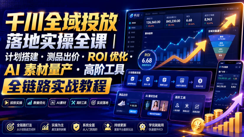千川全域投放落地实操全课|计划搭建・测品出价・ROI优化・AI素材量产・高阶工具全链路实战教程-悟空知识星球