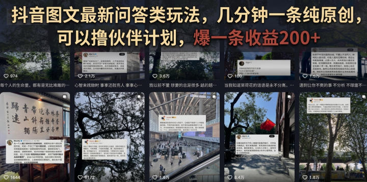 抖音图文最新问答类玩法,几分钟一条纯原创,可以撸伙伴计划,爆一条收益200+-悟空知识星球