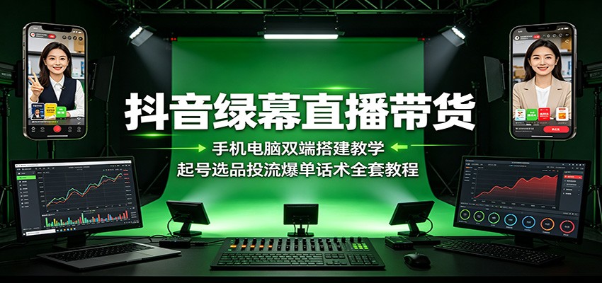 抖音绿幕直播带货：手机电脑双端搭建教学，起号选品投流爆单话术全套教程-悟空知识星球