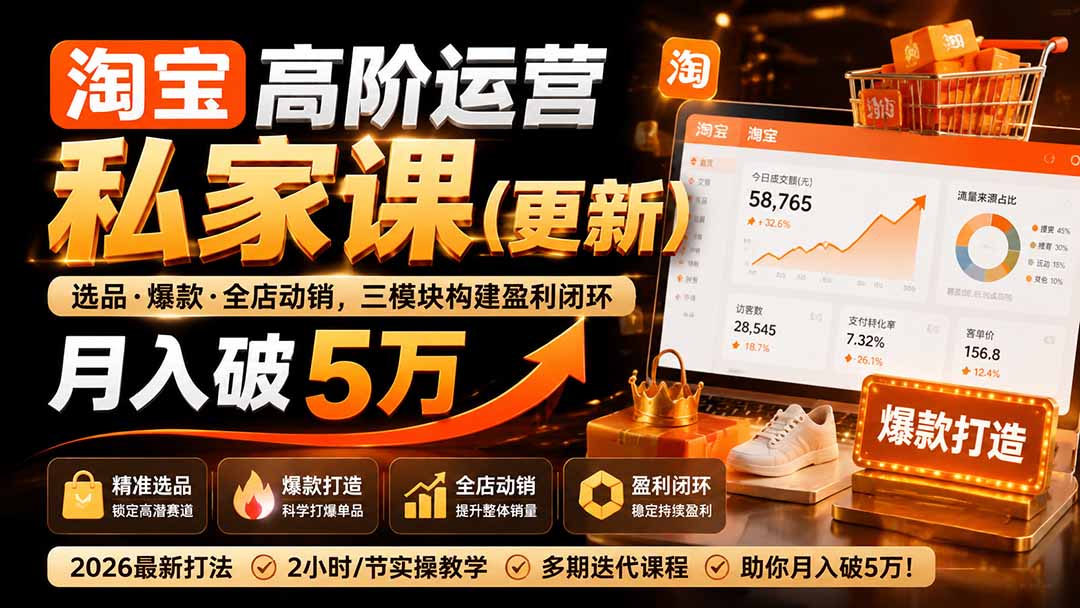 （19906期）淘宝高阶运营私家课（更新26年）：选品、爆款、全店动销，三模块构建盈利闭环，月入破5万-悟空知识星球