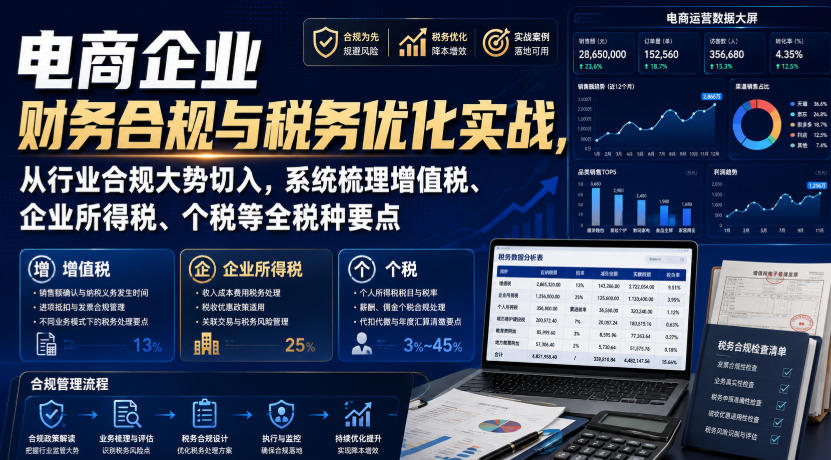 电商企业财务合规与税务优化实战,从行业合规大势切入,系统梳理增值税、企业所得税、个税等全税种要点-悟空知识星球