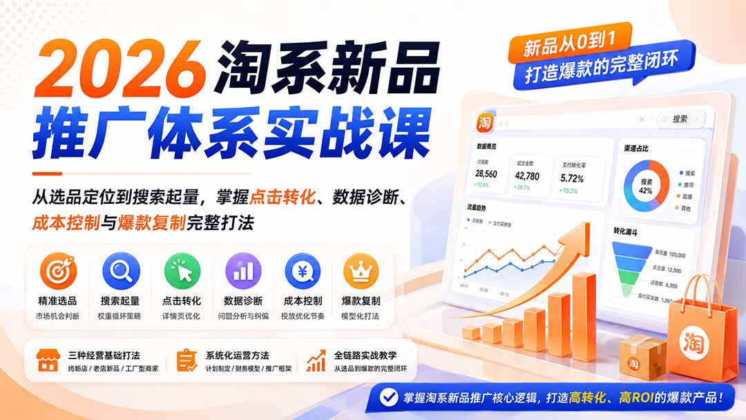 （19908期）2026淘系新品推广体系实战课：从选品定位到搜索起量，掌握点击转化、数据诊断、成本控制与爆款复制完整打法-悟空知识星球