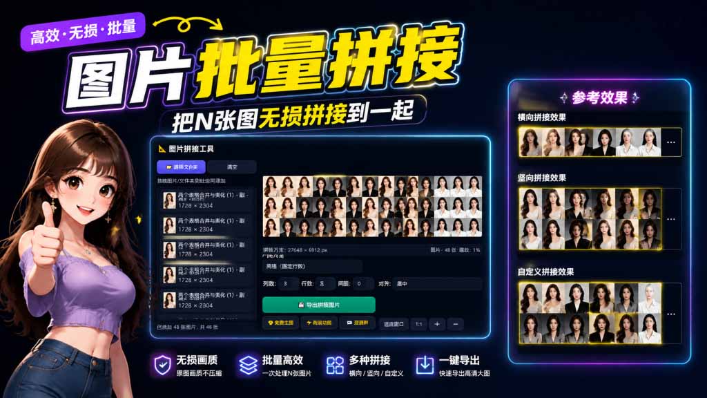 (20005期)图片批量拼接,把N张图无损拼接到一起,支持横向、竖向、自定义等功能-悟空知识星球