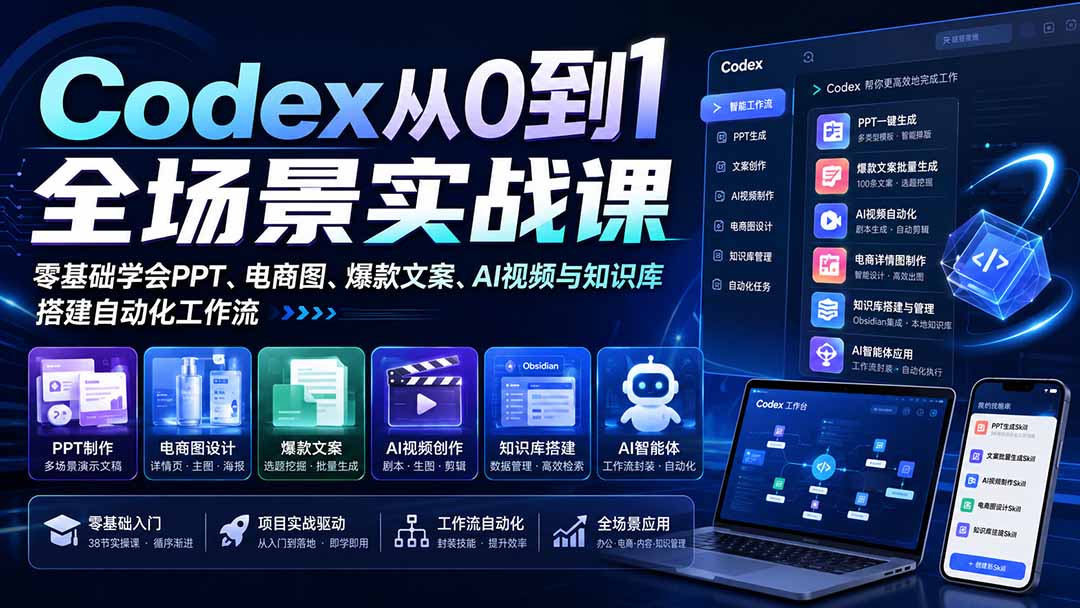 （20041期）Codex从0到1全场景实战课：零基础学会PPT、电商图、爆款文案、AI视频与知识库，搭建自动化工作流-悟空知识星球