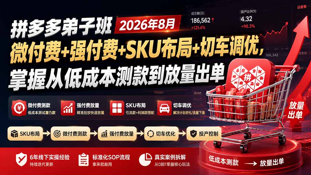 （19746期）拼多多弟子班2026年8月：微付费+强付费+SKU布局+切车调优，掌握从低成本测款到放量出单-悟空知识星球