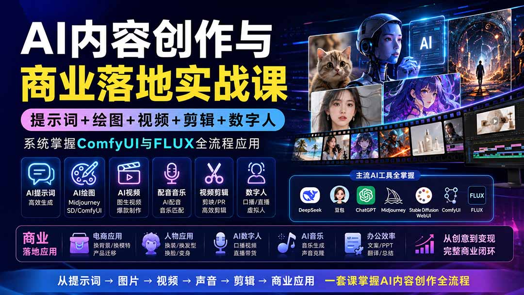 （19913期）AI内容创作与商业落地实战课：提示词+绘图+视频+剪辑+数字人，系统掌握ComfyUI与FLUX全流程应用-悟空知识星球
