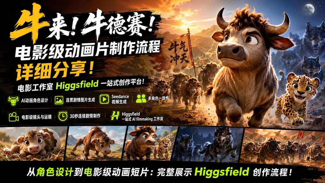 (19987期)牛来!牛德赛!电影级动画片制作流程详细分享!电影工作室Higgsfield一站式创作平台!-悟空知识星球