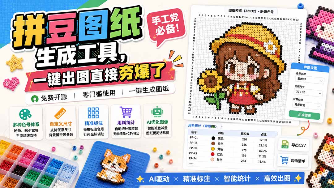 （20084期）拼豆图纸生成工具，手工党必备！一键出图直接夯爆了-悟空知识星球