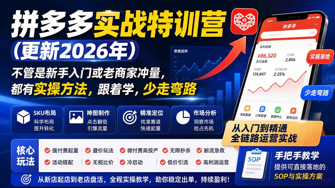 (19988期)拼多多实战特训营(更新26年0821):不管是新手入门或老商家冲量,都有实操方法,跟着学,少走弯路-悟空知识星球
