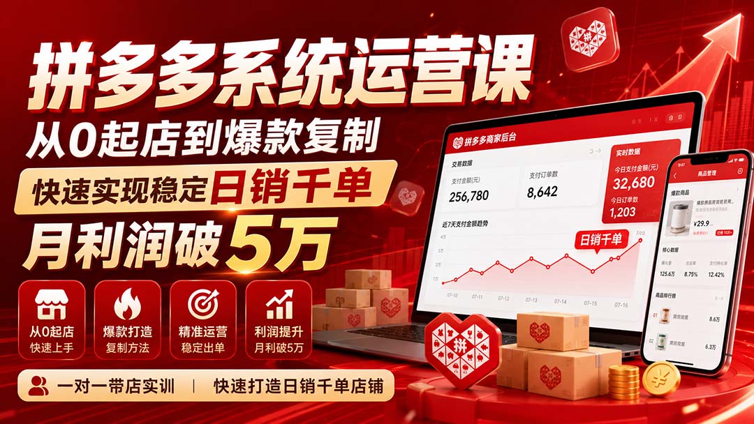 (20124期)拼多多系统运营课(更新8月),从0起店到爆款复制,快速实现稳定日销千单,月利润破5万-悟空知识星球