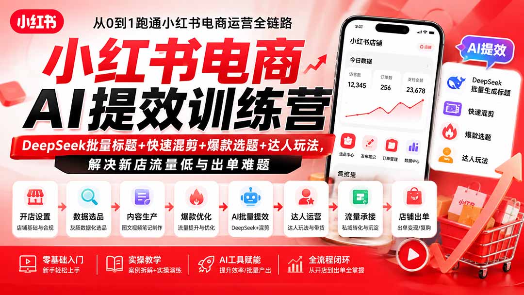 （19749期）小红书电商AI提效训练营—DeepSeek批量标题+快速混剪+爆款选题+达人玩法，解决新店流量低与出单难题-悟空知识星球