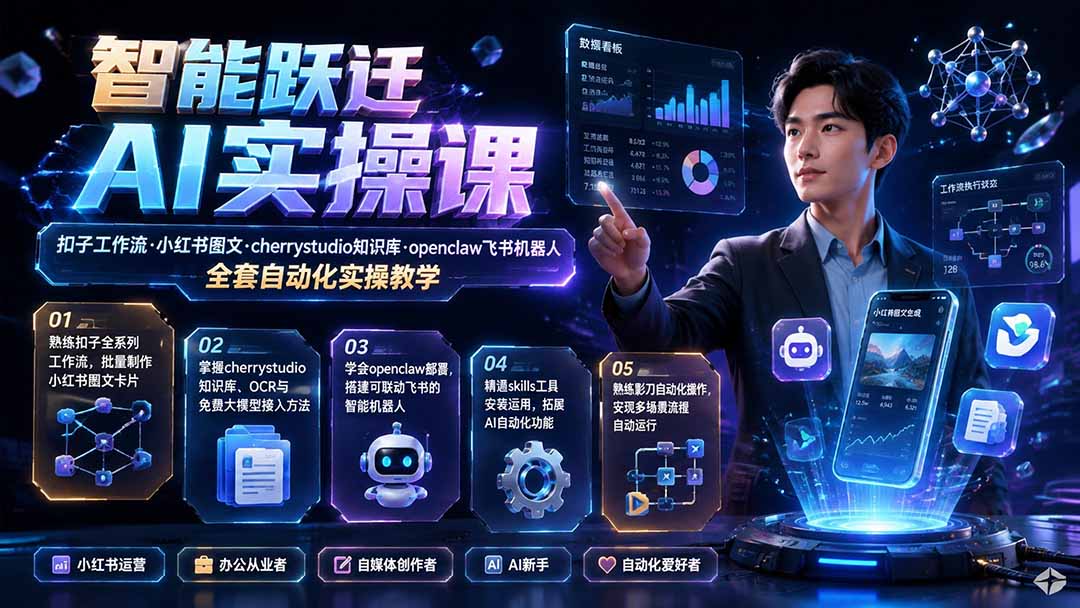 (19652期)智能跃迁 AI实操课|扣子工作流小红书图文搭建,cherrystudio知识库openclaw飞书机器人全套自动化实操教学-悟空知识星球