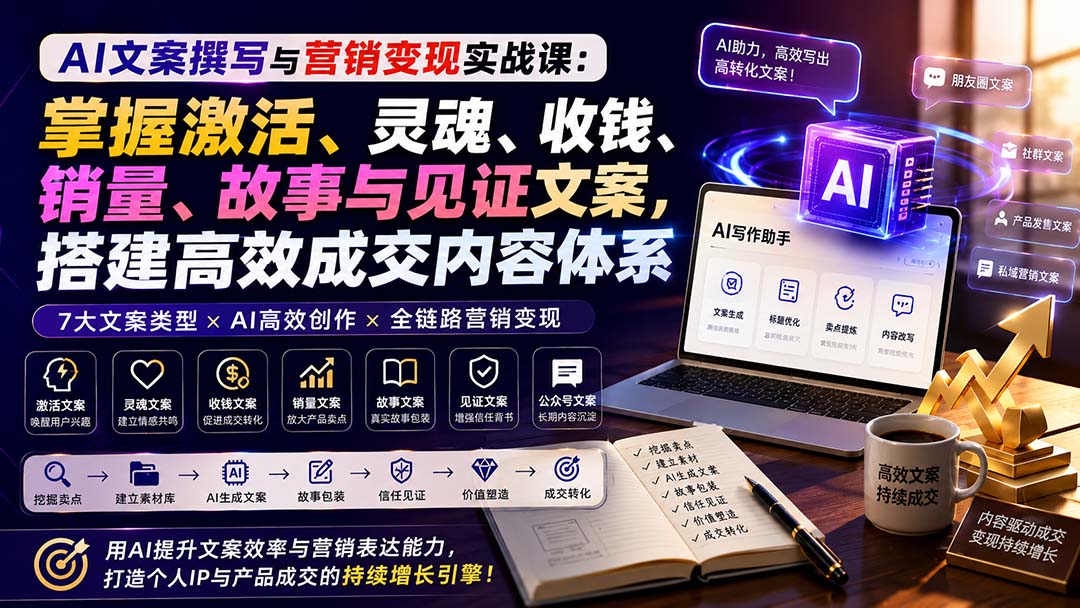 (20126期)AI文案撰写与营销变现实战课:掌握激活、灵魂、收钱、销量、故事与见证文案,搭建高效成交内容体系-悟空知识星球