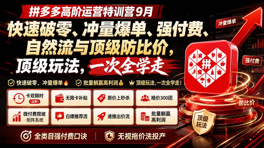 （20155期）拼多多高阶运营特训营9月：快速破零、冲量爆单、强付费、自然流与顶级防比价， 顶级玩法，一次全学走-悟空知识星球
