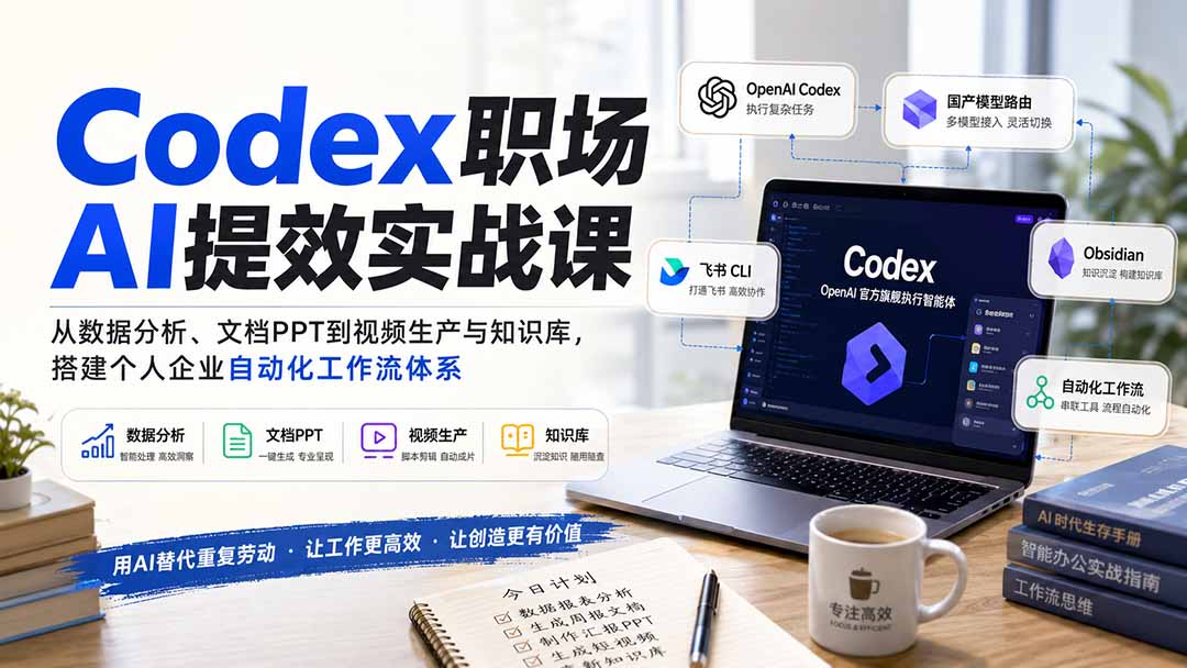 (20057期)Codex职场AI提效实战课:从数据分析、文档PPT到视频生产与知识库,搭建个人企业自动化工作流体系-悟空知识星球