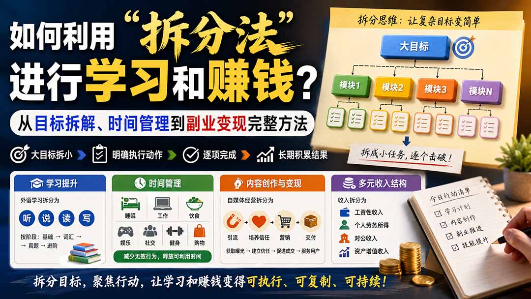 (20022期)付费文章:如何利用“拆分法”进行学习和賺钱?从目标拆解、时间管理到副业变现完整方法-悟空知识星球