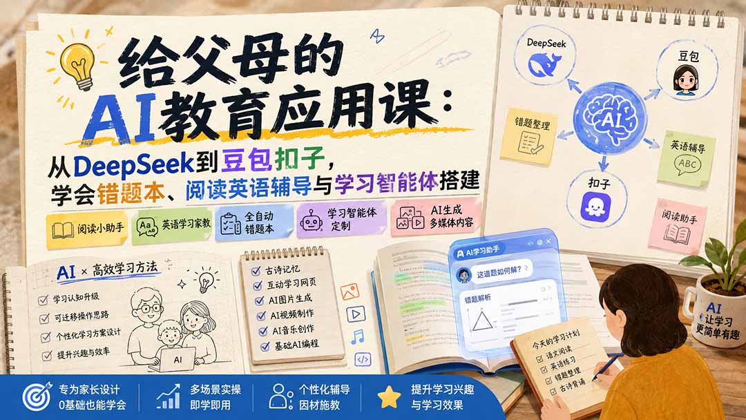 (19890期)给父母的AI教育应用课:从DeepSeek到豆包扣子,学会错题本、阅读英语辅导与学习智能体搭建-悟空知识星球