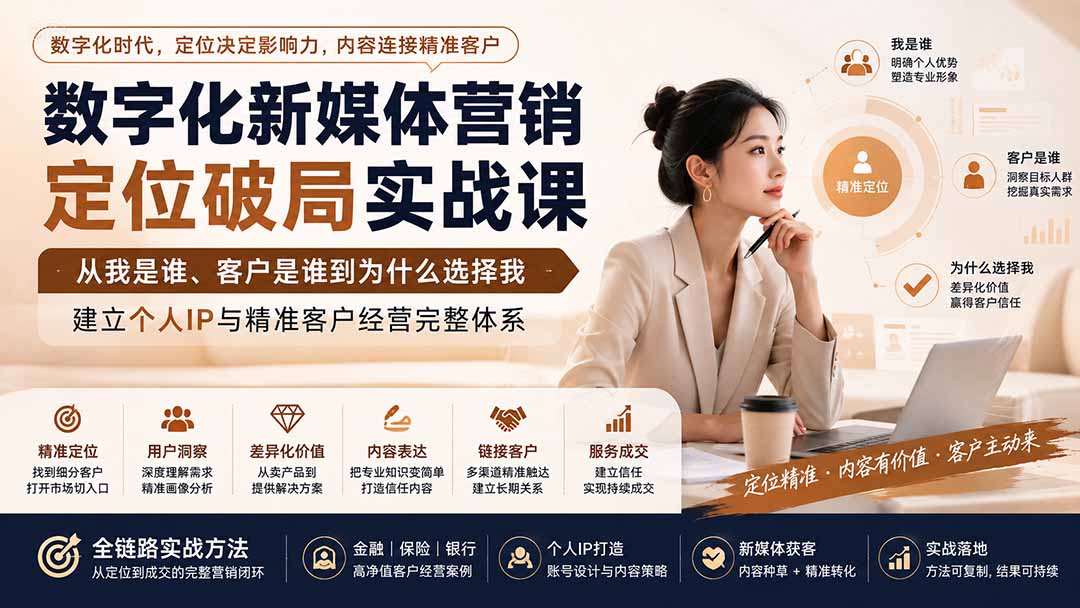 (20009期)数字化新媒体营销定位破局实战课:从我是谁、客户是谁到为什么选择我,建立个人IP与精准客户经营完整体系-悟空知识星球