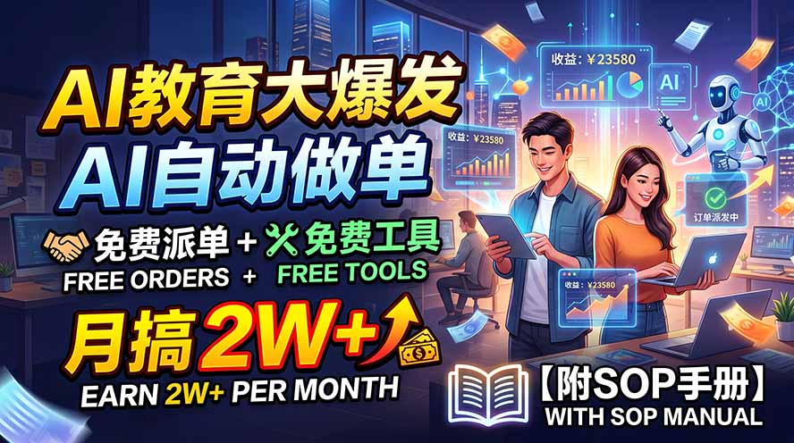 （19731期）AI教育大爆发，AI自动做单，免费派单+免费工具，月搞2W+【附SOP手册】-悟空知识星球