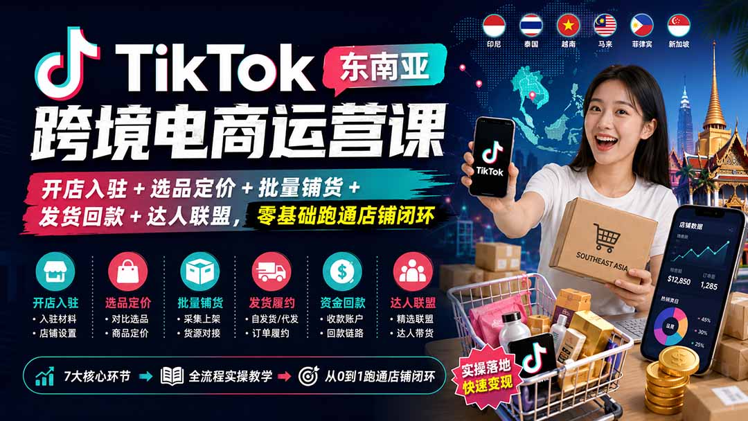 (20059期)TikTok东南亚跨境电商运营课:开店入驻+选品定价+批量铺货+发货回款+达人联盟,零基础跑通店铺闭环-悟空知识星球