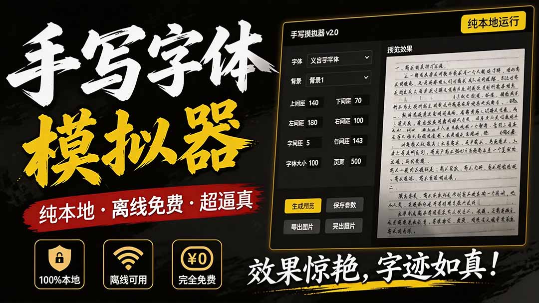(19810期)罚抄神器!罚抄10万字都不在怕了,手写字体模拟生成器,附带新整理背景图和字体,纯本地离线运行-悟空知识星球