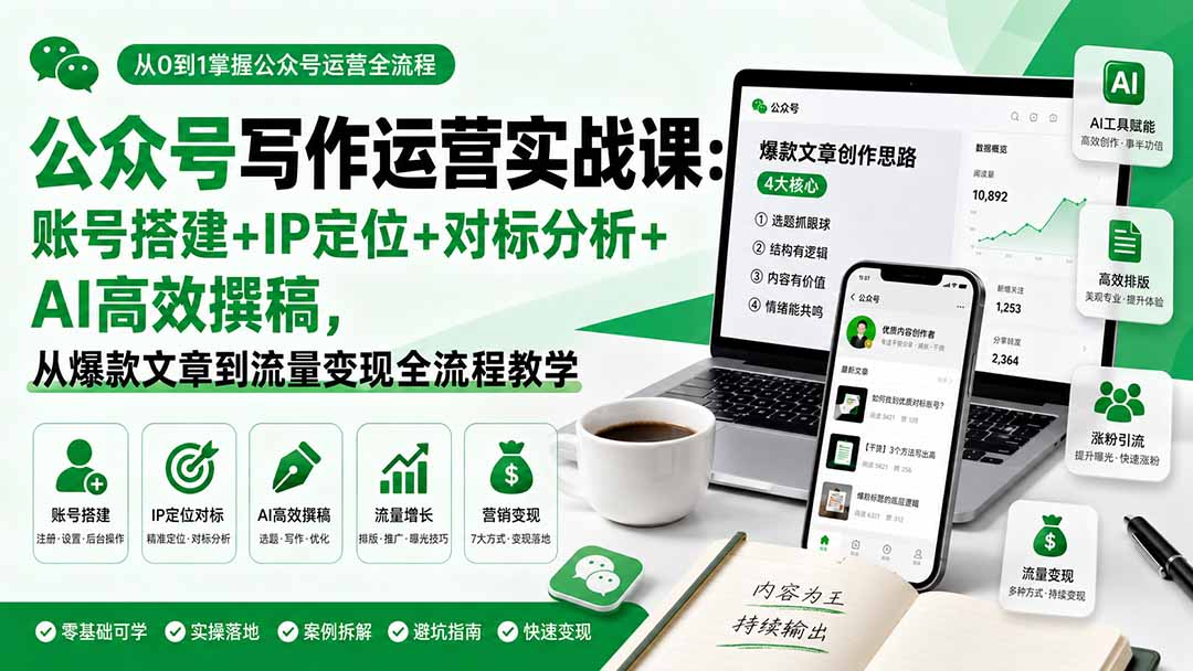 (19914期)公众号写作运营实战课:账号搭建+IP定位+对标分析+AI高效撰稿,从爆款文章到流量变现全流程教学-悟空知识星球