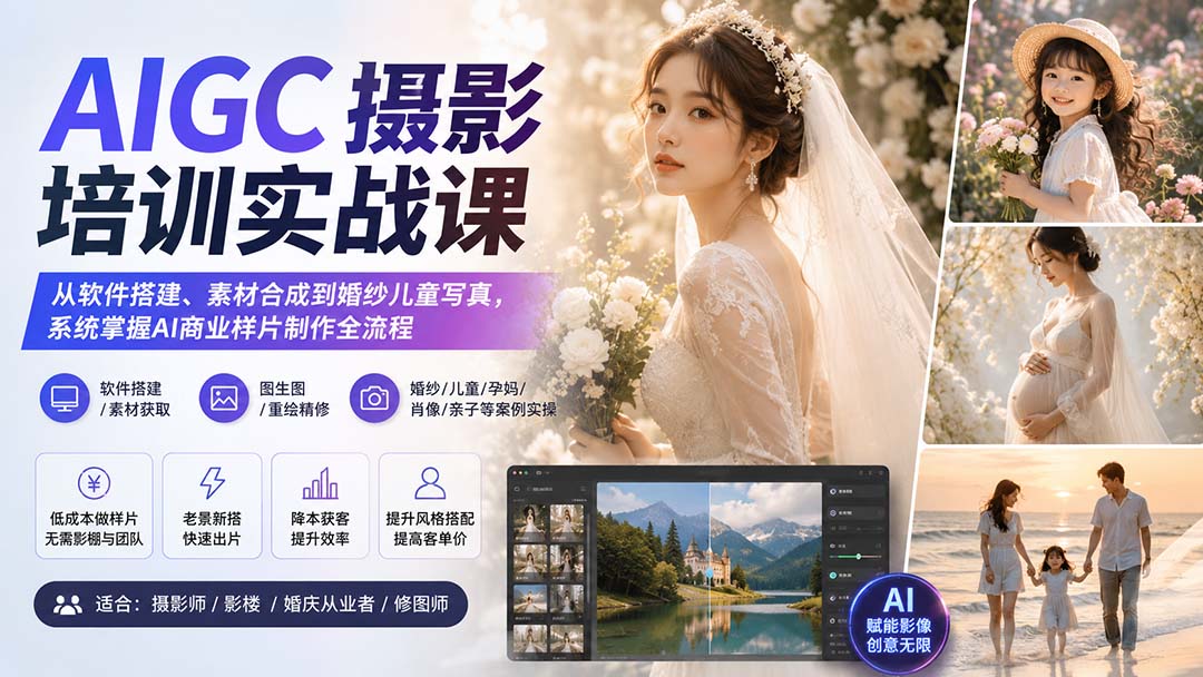 （20161期）AIGC摄影培训实战课：从软件搭建、素材合成到婚纱儿童写真，系统掌握AI商业样片制作全流程-悟空知识星球