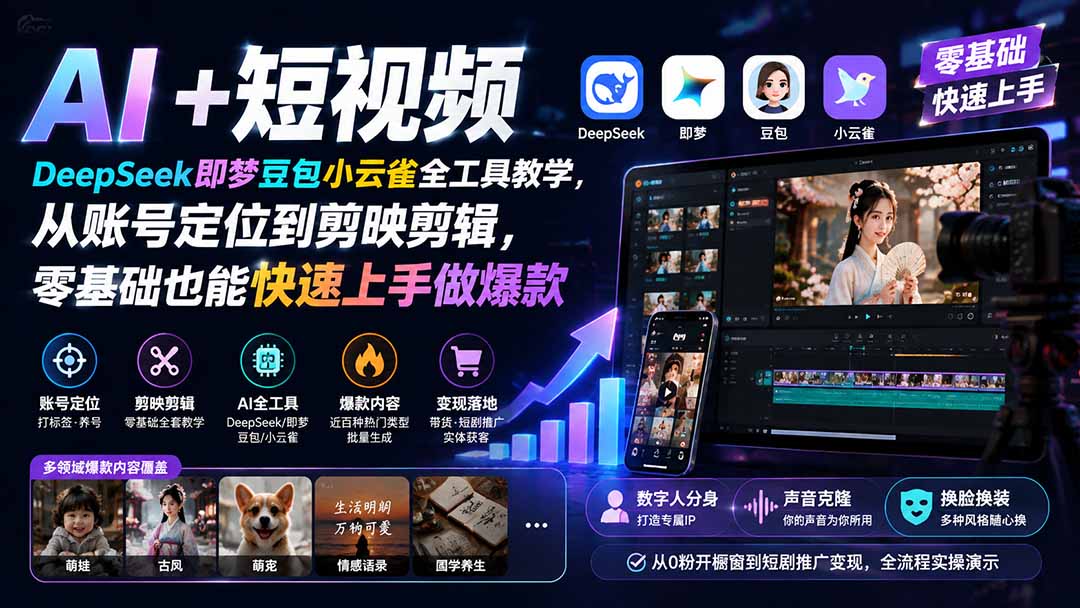 （19759期） AI+短视频｜DeepSeek即梦豆包小云雀全工具教学，从账号定位到剪映剪辑，零基础也能快速上手做爆款-悟空知识星球