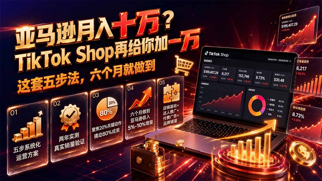 （19643期）亚马逊月入十万？TikTok Shop再给你加一万——这套五步法，六个月就做到【原创双语字幕】-悟空知识星球