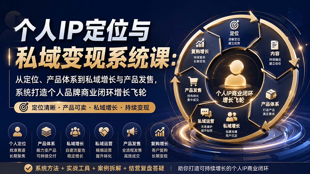 (20143期)个人IP定位与私域变现系统课:从定位、产品体系到私域增长与产品发售,系统打造个人品牌商业闭环增长飞轮-悟空知识星球