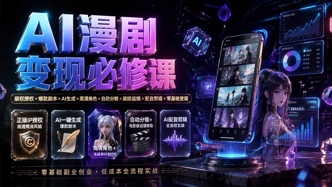 (19664期)AI漫剧变现必修课:版权授权×爆款剧本×AI生成×高清角色×自动分镜×高级运镜×配音剪辑×零基础变现-悟空知识星球