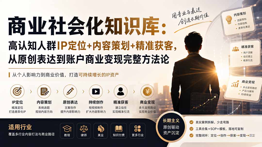 (19733期)商业社会化知识库:高认知人群IP定位+内容策划+精准获客,从原创表达到账户商业变现完整方法论-悟空知识星球