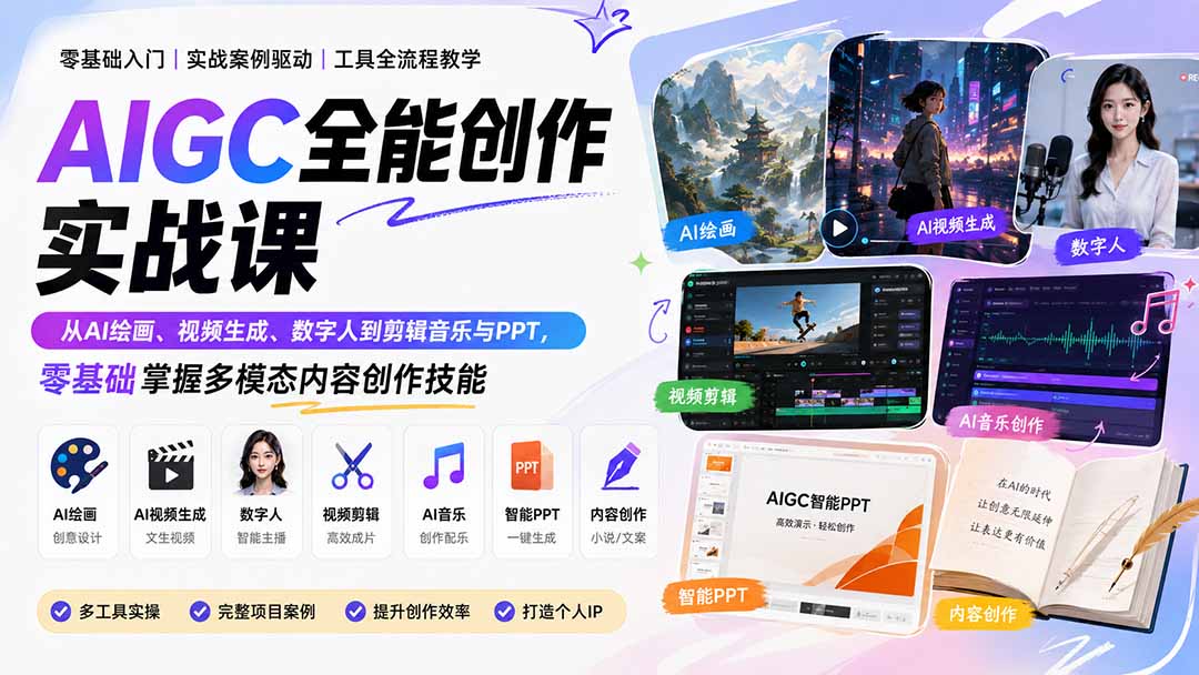 （20065期）AIGC全能创作实战课：从AI绘画、视频生成、数字人到剪辑音乐与PPT，零基础掌握多模态内容创作技能-悟空知识星球