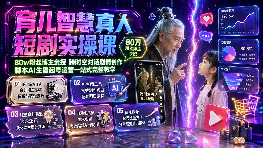 (19663期)育儿智慧真人短剧实操课|80w粉丝博主亲授,跨时空对话剧情创作,脚本AI生图起号运营一站式完整教学-悟空知识星球