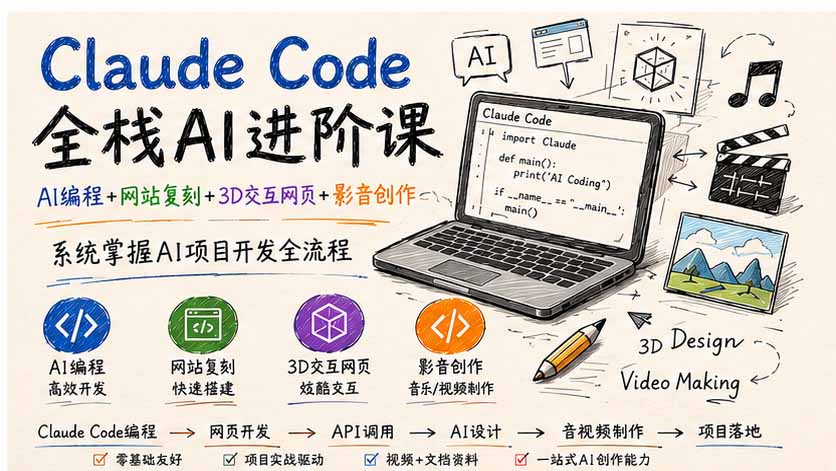 (19735期)Claude Code全栈AI进阶课;AI编程+网站复刻+3D交互网页+影音创作,系统掌握AI项目开发全流程-悟空知识星球